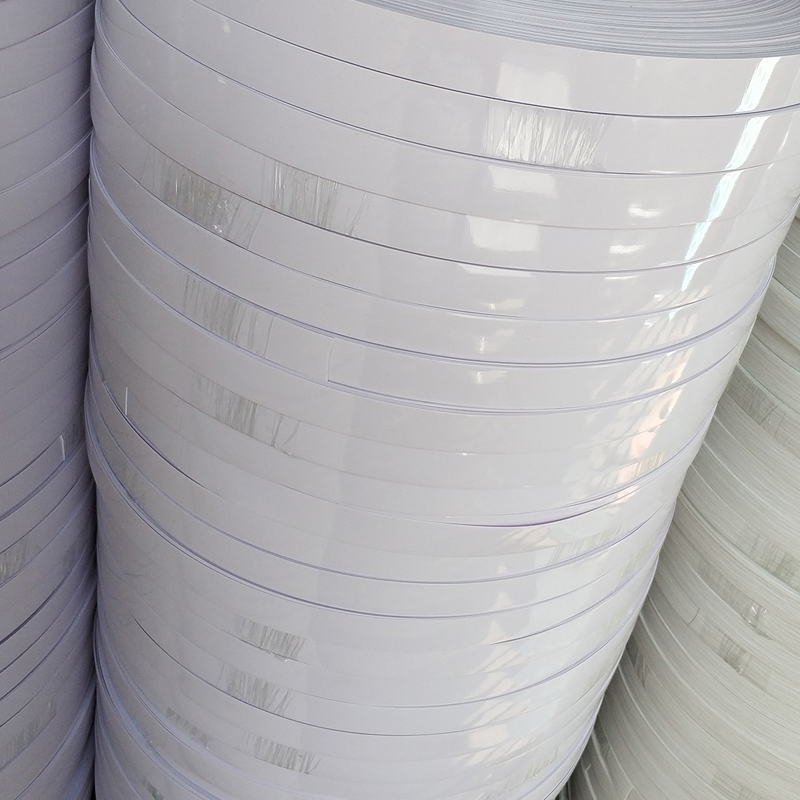 شريط حافة PVC أبيض عالي اللمعان مُلصق مسبقًا لتصميم الأثاث الفاخر شريط حافة PVC أبيض عالي اللمعان مُلصق مسبقًا لتصميم الأثاث الفاخر